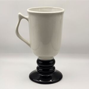 Vintage HALL White Body & Black Pedestal Tall Coffee Mug Cup USA 1273 GUC